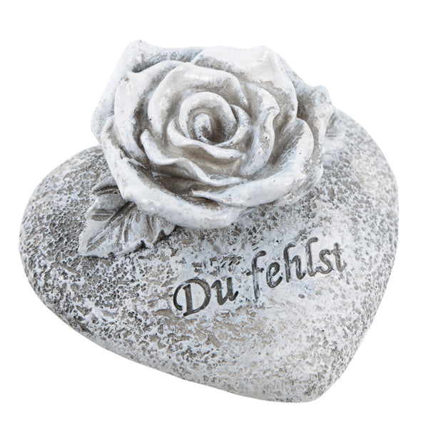 Grabdeko Herz mit Rose Du fehlst 10 cm wetterfestes Dekoherz - Foto 1