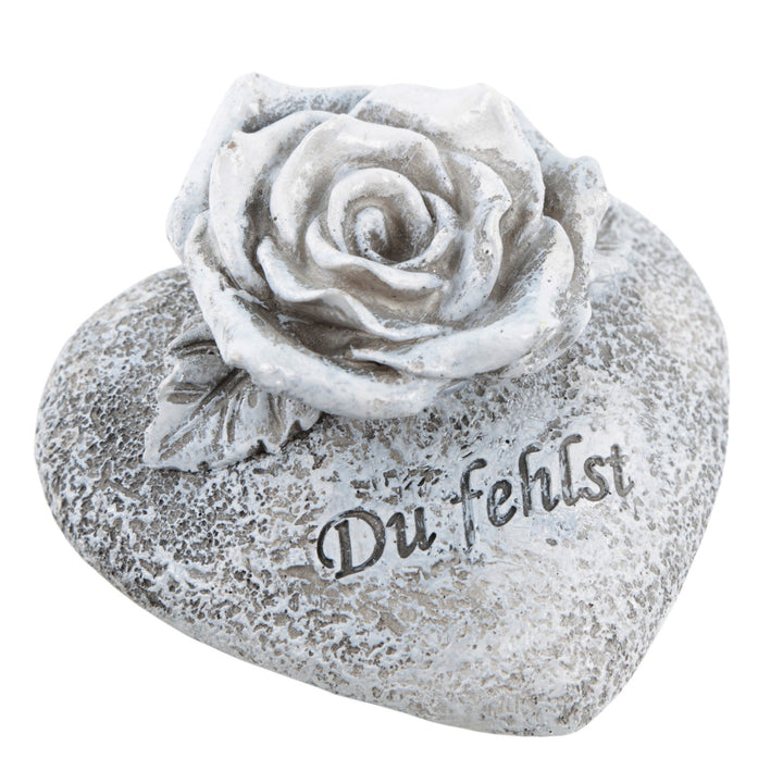 Grabdeko Herz mit Rose Du fehlst 10 cm wetterfestes Dekoherz - Foto 1