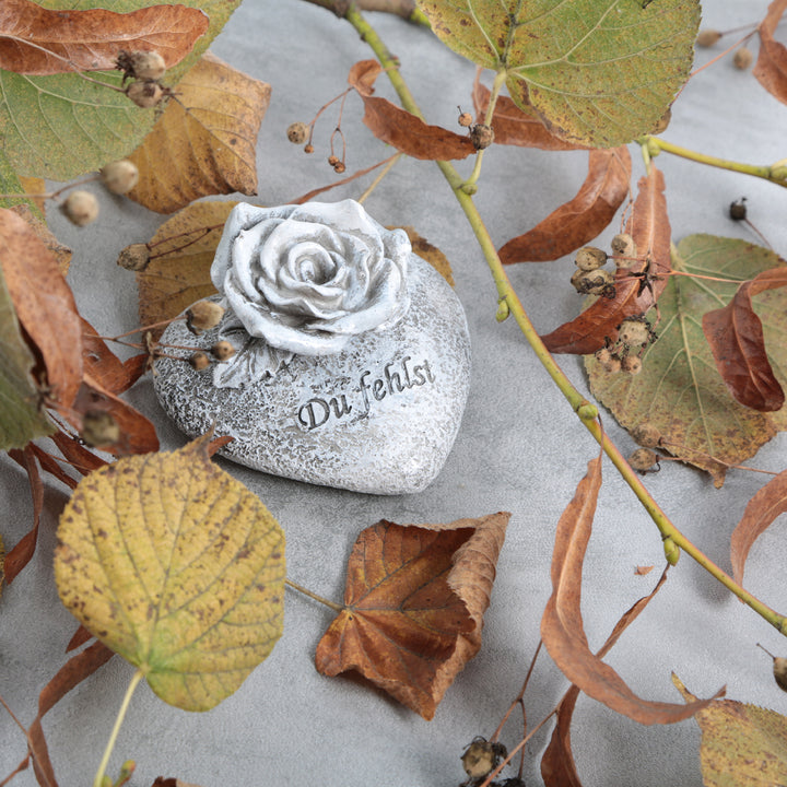 Grabdeko Herz mit Rose Du fehlst 10 cm wetterfestes Dekoherz - Foto 2