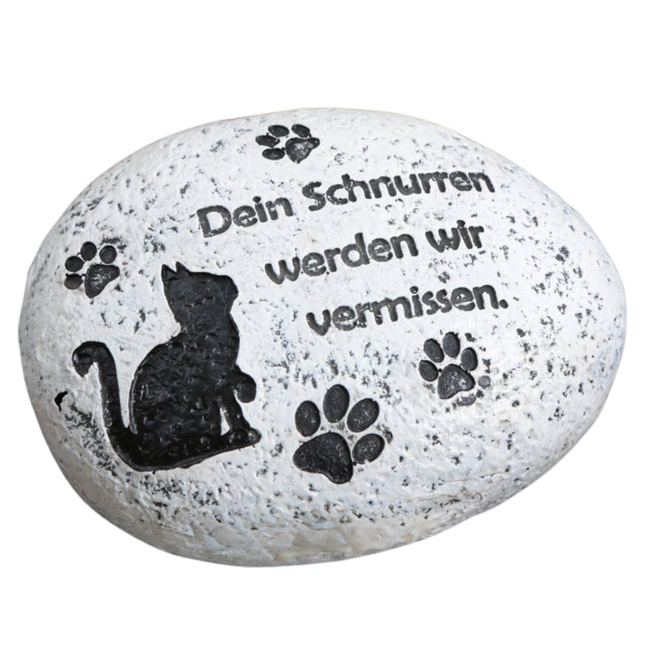 Gedenkstein Katze mit Spruch Dein Schnurren... 9,5 cm wetterfester Grabstein für Haustiere - Foto 1