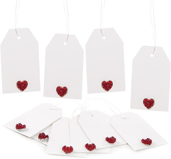 10 Kraftpapieranhänger 9 x 5,5 cm weiß + Kleeblatt Charms
