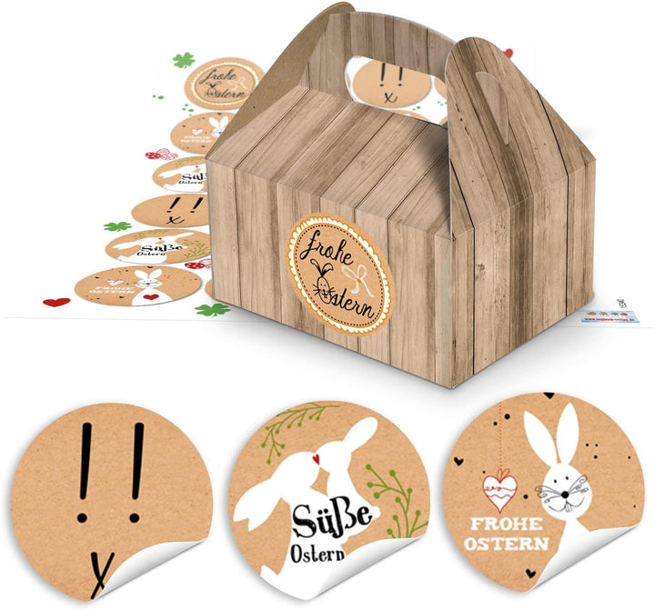 Logbuch-Verlag 24 kleine weiße Ostertüten Geschenktüten 16,5 x 26 x 6,6 cm + 24 Osterhase Osteraufkleber rund Frohe Ostern Geschenk Etiketten grün gelb pink bunt