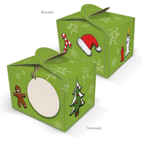 10 kleine Mini-Schachtel Weihnachten rot grün Verpackung Geschenkkarton Geschenkschachtel 8 x 6,5 x 5,5 cm Geschenke weihnachtlich verpacken Plätzchen Pralinen Kundengeschenk Mitarbeiter give-away - Foto 1