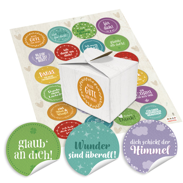 10 kleine weiße Gastgeschenk Geschenkschachteln Geschenkboxen 8 x 6,5 x 5,5 + 35 maritime blau türkise Taufe Kommunion Aufkleber Sticker, Verpackung für Mitgebsel für Kinder