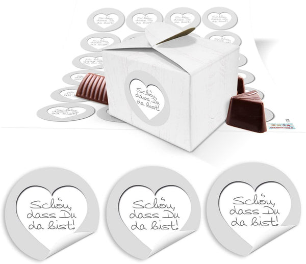 25 kleine weiße Mini Schachtel Box Pappschachtel 8 x 6,5 x 5,5 + 35 maritime blau-türkise Taufe Kommunion-Aufkleber Sticker, Verpackung für Mitgebsel, give-aways, Kinder-Geburtstag Mitgebsel