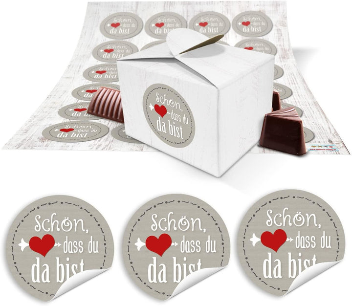 24 kleine weiße Geschenkboxen Geschenkverpackung Geschenkschachteln Weihnachten 8 x 6,5 x 5,5 + Aufkleber Schneeflocken rot weiß, hübsche Weihnachtsverpackung Geschenke zum Befüllen