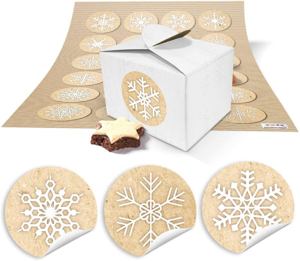 24 kleine weiße Geschenkboxen Geschenkverpackung Geschenkschachteln Weihnachten 8 x 6,5 x 5,5 + Aufkleber Schneeflocken türkis weiß, hübsche Weihnachtsverpackung für Geschenke, give-aways