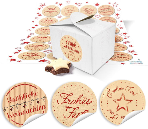 24 kleine weiße Geschenkboxen Geschenkverpackung Geschenkschachteln Weihnachten 8 x 6,5 x 5,5 + Aufkleber Schneeflocken beige weiß, hübsche Weihnachtsschachtel für Geschenke oder Wichteln