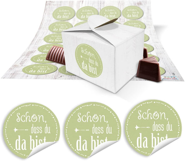 24 kleine weiße Geschenkboxen Ostern Geschenkverpackung Geschenkschachteln 8 x 6,5 x 5,5 + Aufkleber FROHE OSTERN rosa gelb grün orange Text als Alternative zum Osternest oder Osterkörbchen