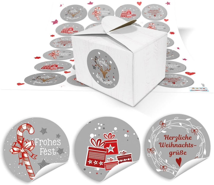 24 kleine weiße Geschenkboxen 8 x 6,5 x 5,5 + 24 runde Aufkleber SCHÖN DASS DU DA BIST bunt blau rot grün gelb türkis orange - Kleine Geschenke für Gäste zum Kinder-Geburtstag, Hochzeit, Kommunion