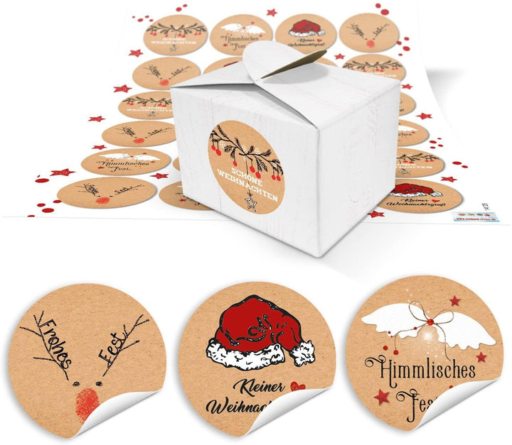 48 kleine weiße Geschenkboxen 8 x 6,5 x 5,5 + 24 runde Aufkleber SCHÖN DASS DU DA BIST bunt blau rot grün gelb türkis orange - Kleine Geschenke für Gäste zum Kinder-Geburtstag, Hochzeit, Kommunion