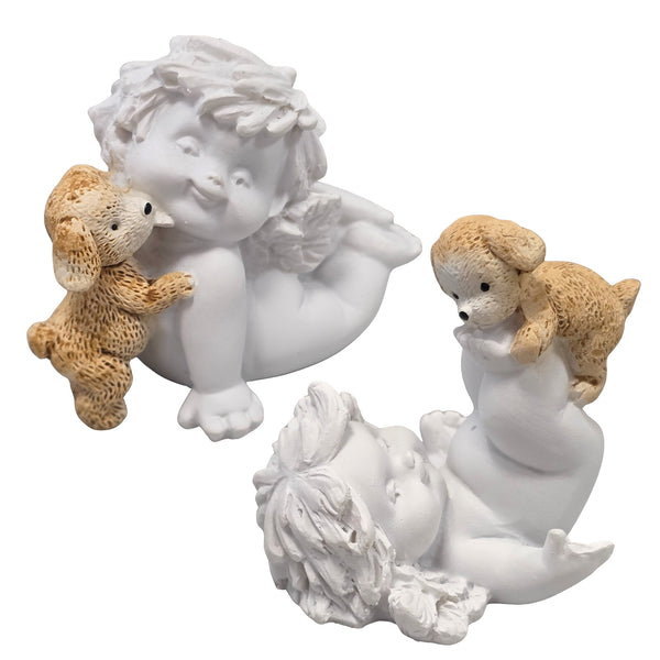 Deko-Engel Igor mit Hund 2er Set weiß-coloriert 5-7 cm Schutzengel Geschenk für Tierfreunde