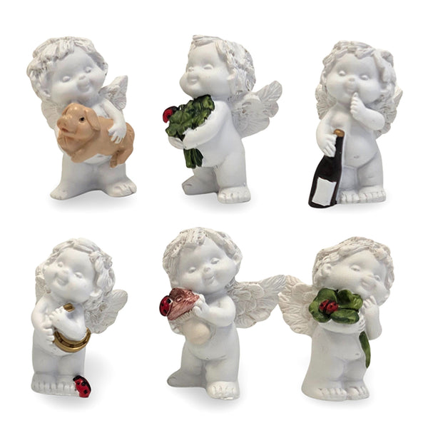Igor-Engel Neujahr 6er Set weiß-coloriert 4,5 cm Glücksbringer Deko-Figuren für Silvester & neues Jahr
