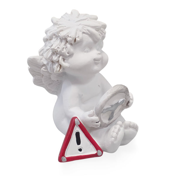 Igor Schutzengel mit Steuerrad & Verkehrsschild weiß-coloriert 6-7 cm Glücksbringer Figur für Autofahrer