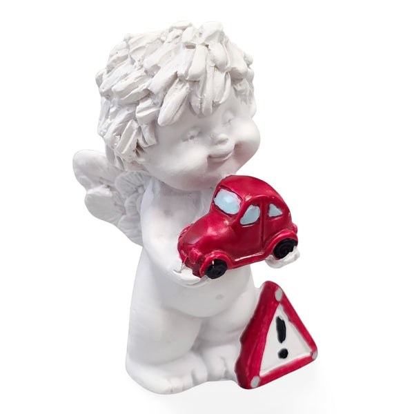 Stehender Igor-Schutzengel mit Auto & Verkehrsschild weiß-coloriert 6-7 cm  Dekofigur zur Führerscheinprüfung