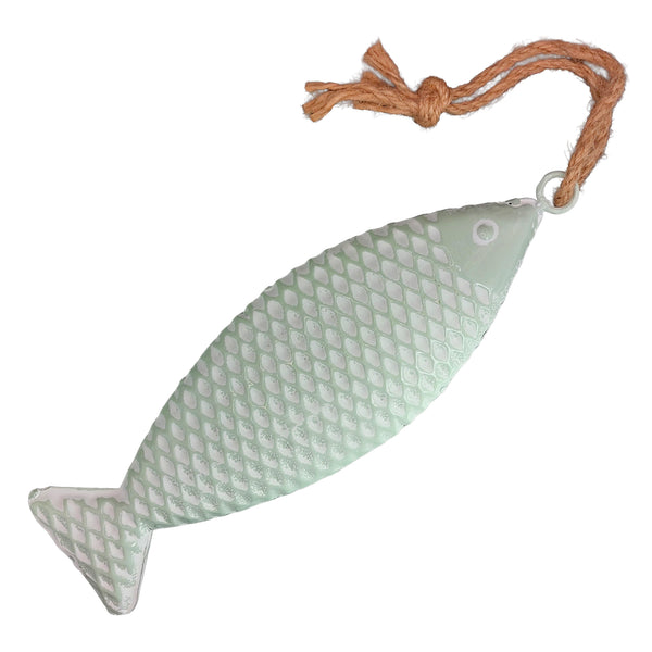 großer Fisch zum Aufhängen aus Metall Dekoration maritim mediterran mintgrün 31 x 9 x 3,5 cm