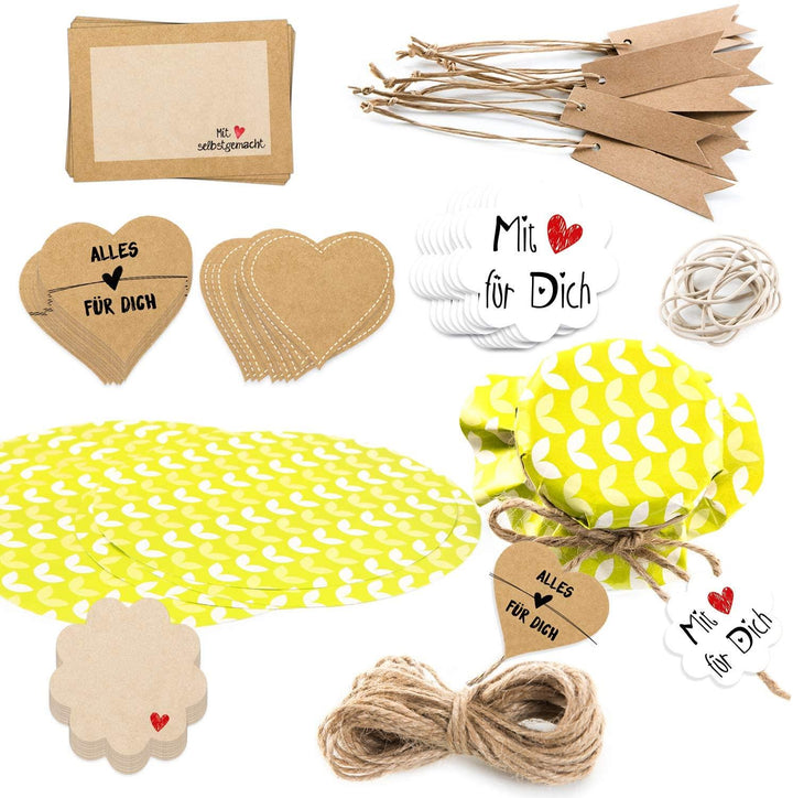Set - Gläserdeckchen + Sticker + Papieranhänger - Geschenkset für Hobbyköche - 81 Teile