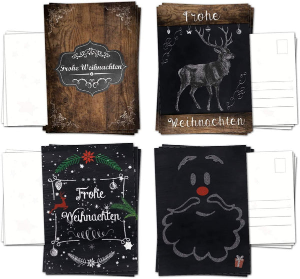 Logbuch-Verlag 10 Weihnachtspostkarten schwarz weiß grün DIN A6 - Postkarten FROHE WEIHNACHTEN - Weihnachtspost schreiben