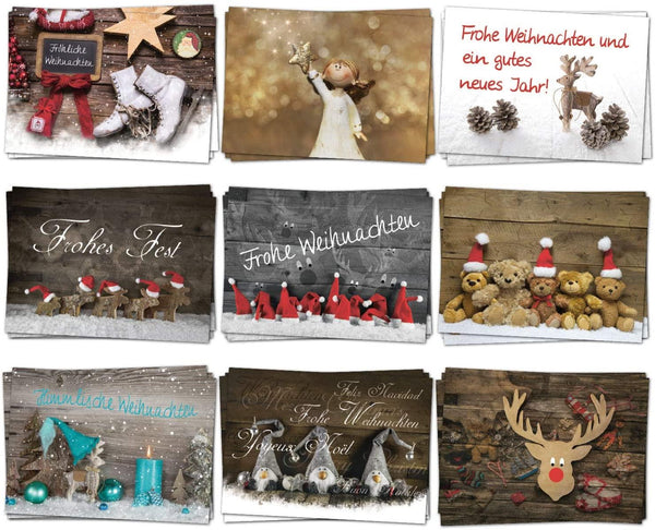 Logbuch-Verlag 100 Stück Weihnachtspostkarten Set Postkarten rot grün schwarz weiß Text FROHE WEIHNACHTEN Tafel-Kreide-Stil 10,5 x 14,8 cm aus eigener Herstellung