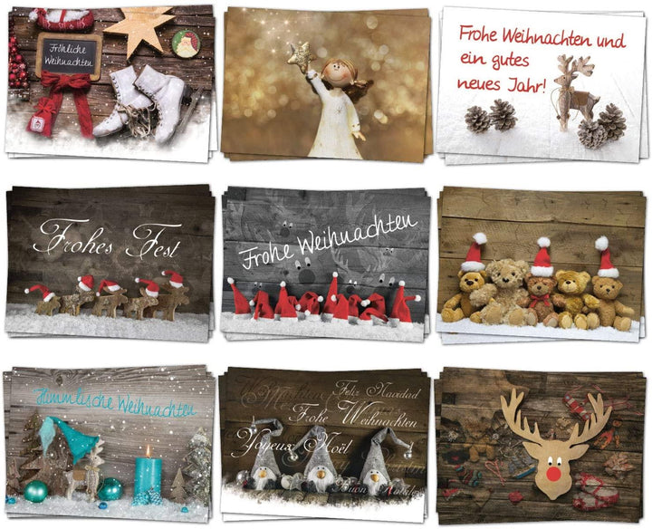 Logbuch-Verlag 100 Stück Weihnachtspostkarten Set Postkarten rot grün schwarz weiß Text FROHE WEIHNACHTEN Tafel-Kreide-Stil 10,5 x 14,8 cm aus eigener Herstellung