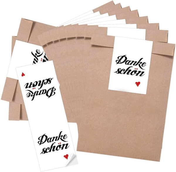 Logbuch-Verlag 10 x Verpackung Geschenktüte DANKESCHÖN weiß rot braun Herz Gastgeschenke Kundengeschenke verpacken 16 x 23 Papiertüte give Away Umschlag