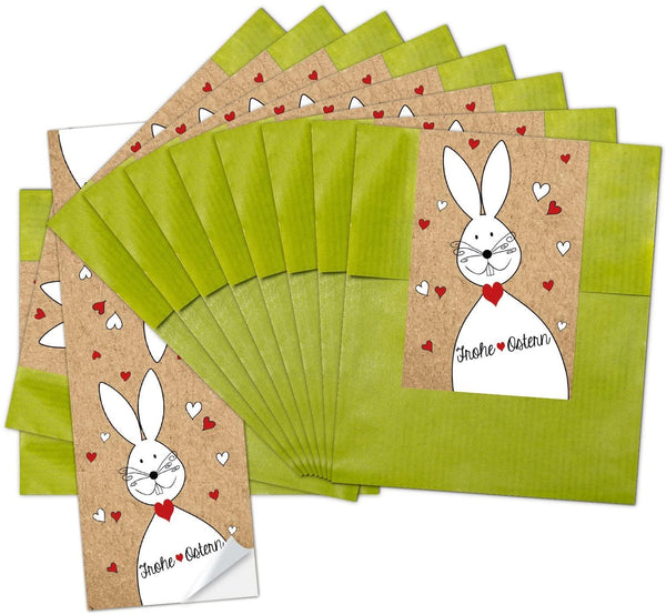 10 kleine grüne Papiertüten Geschenktüten Geschenk-Verpackung (9,5 x 14 cm) mit Aufkleber"Pferd"; ideal um kleinen und grossen Pferde-Fans eine kleine Freude zu machen