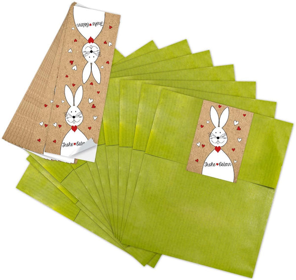 10 kleine grüne Papier-Tüten 9,5 x 14 cm + 10 blau türkise Regenbogen-Fisch SCHÖN DASS DU DA BIST Aufkleber 5 x 15 cm Verpackung give-away