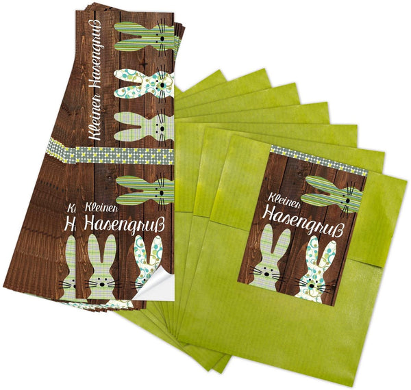 Logbuch-Verlag 10 grüne Mini-Papiertüten 13 x 18 cm + Banderolen zum Zukleben SCHÖN DASS DU DA BIST braun schwarz weiß Geschenkverpackung Hochzeit DIY Gastgeschenk Give-Away festlich