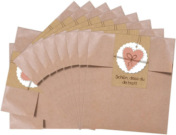 25 kleine grüne Papiertüten Geschenktüten Geschenk-Verpackung (13 x 18 cm) und 25 lange OSTER-Aufkleber 7,2 x 21 cm in grün braun"Kleiner Hasengruß"