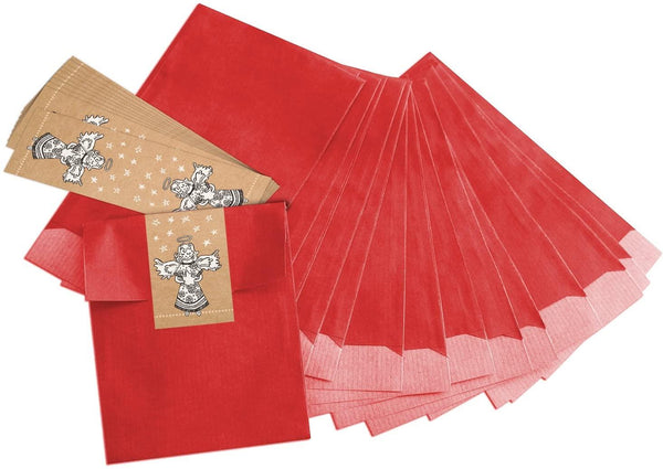 25 kleine braune Papiertüten Geschenktüten Geschenk-Verpackung inkl. Aufkleber braun rot weiß schwarz SCHÖN DASS DU DA BIST - Nostalgie Look (Tütengröße: 13 x 18 cm)