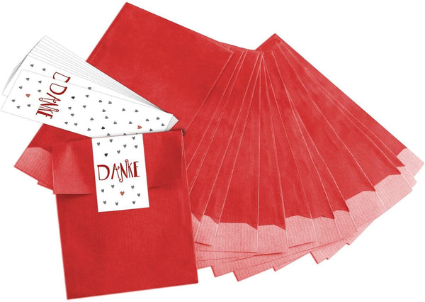 10 kleine rote Papiertüten Papiertütchen (13 x 18 cm) + 10 Aufkleber grün weiß rot WEIHNACHTSBAUM (5 x 15 cm) Weihnachtsaufkleber - Mini Verpackung Weihnachten für give-aways