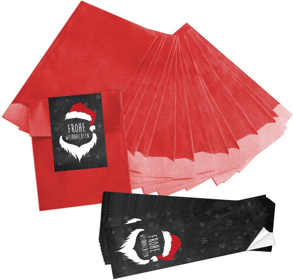 25 kleine rote Papiertüten Papiertütchen (13 x 18 cm) + 25 Aufkleber grün weiß rot WEIHNACHTSBAUM (5 x 15 cm) Weihnachtsaufkleber - Mini Verpackung Weihnachten für give-aways