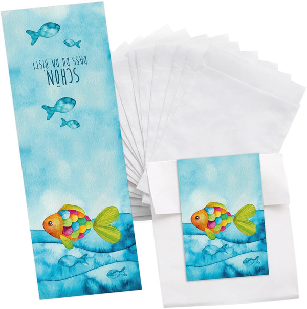 Logbuch-Verlag 25 schwarz weiß gestreifte Mini-Papiertüten 13 x 18cm + Banderolen zum Zukleben SCHÖN DASS DU DA BIST braun Geschenkverpackung Hochzeit DIY Gastgeschenk Give-Away