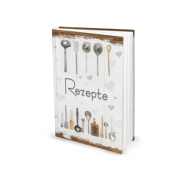 Kleines Rezeptbuch REZEPTE zum Selberschreiben weiß grau Shabby Chic mit Herzen - Foto 1