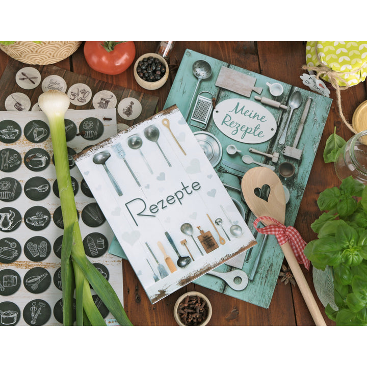 Kleines Rezeptbuch REZEPTE zum Selberschreiben weiß grau Shabby Chic mit Metallecken - Foto 4