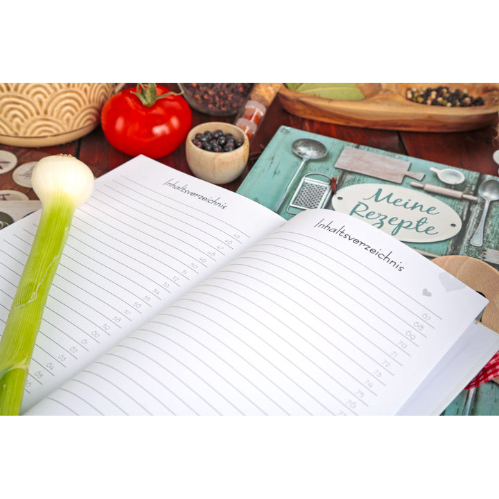 Kleines Rezeptbuch REZEPTE zum Selberschreiben weiß grau Shabby Chic mit Metallecken - Foto 5