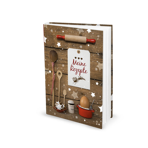 Logbuch-Verlag XXL Rezeptbuch zum Selberschreiben DIN A4 Hardcover BACKEN IST LIEBE rosa pink + Kochlöffel Holz Herz Backbuch zum Einschreiben eigener Rezepte DIY