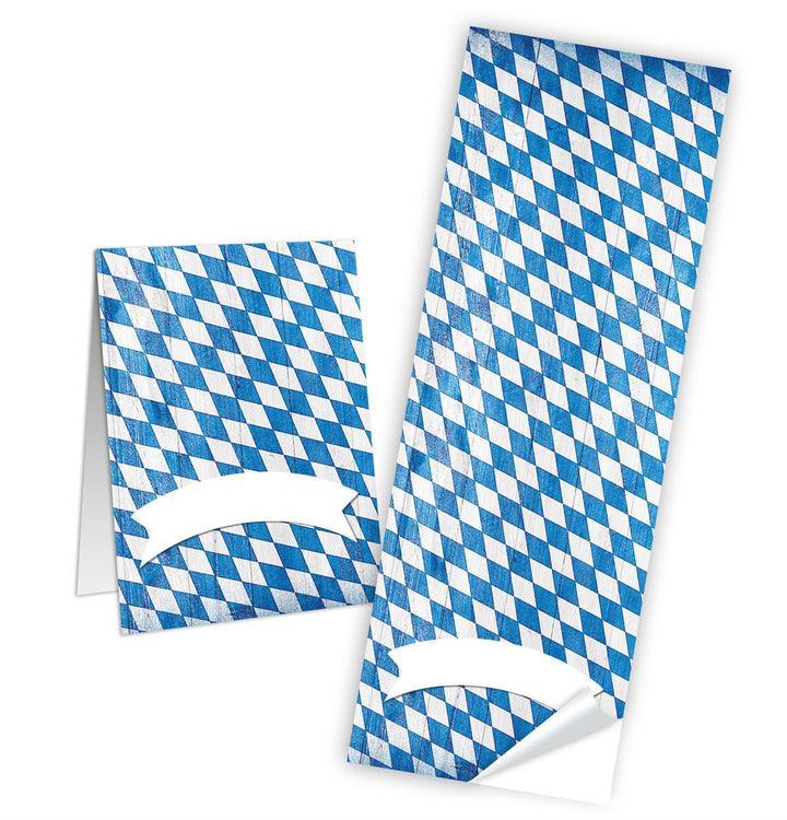 Geschenkaufkleber bayerisch Rautenmuster blau weiß zum Beschriften 50 Stück
