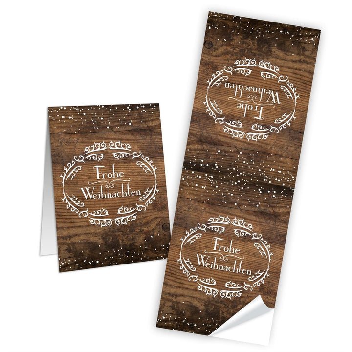 Frohe Weihnachten Aufkleber 5 x 14,8 cm in Holzoptik - Foto 1