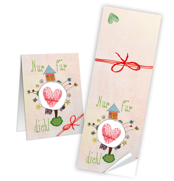 Nur für dich Aufkleber eckig - 5 x 14,8 cm - beige rosa Herz Verzieren Verpackung Verschönen Kartenverzierung 50 Stück