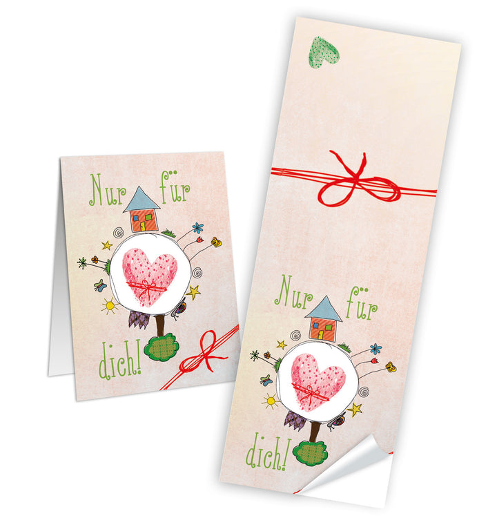 Nur für dich Aufkleber eckig - 5 x 14,8 cm - beige rosa Herz Verzieren Verpackung Verschönen Kartenverzierung 50 Stück