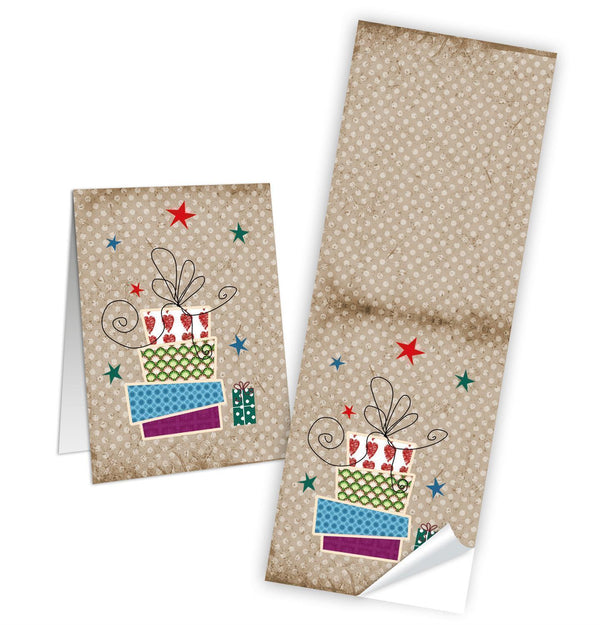 Vintage Weihnachtsaufkleber beige Geschenk 5 x 14,8 cm 25 Stück