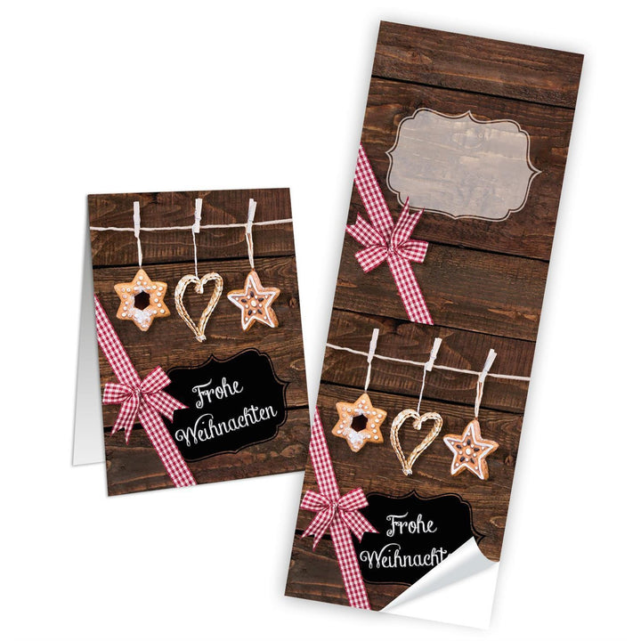 Frohe Weihnachten Aufkleber länglich 5 x 14,8 cm Holzoptik rustikal - Foto 1