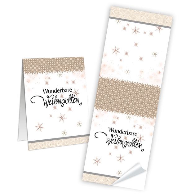 Wunderbare Weihnachten Weihnachtsbanderole 5 x 14,8 cm weiß beige 50 Stück