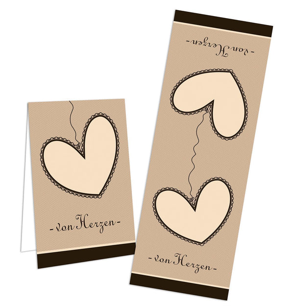 Geschenkaufkleber Von Herzen braun beige 5 x 14,8 cm Herzaufkleber 50 Stück