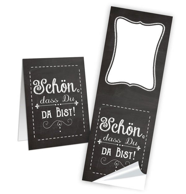 Geschenkaufkleber Schön, dass du da bist | schwarz weiß | 5 x 14,8 cm zum Beschriften 50 Stück