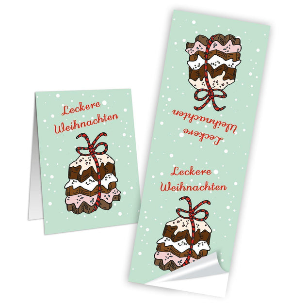 Aufkleber Leckere Weihnachten - 5 x 14,8 cm eckig - mintgrün braun Plätzchen Gebäck Pralinen 50 Stück