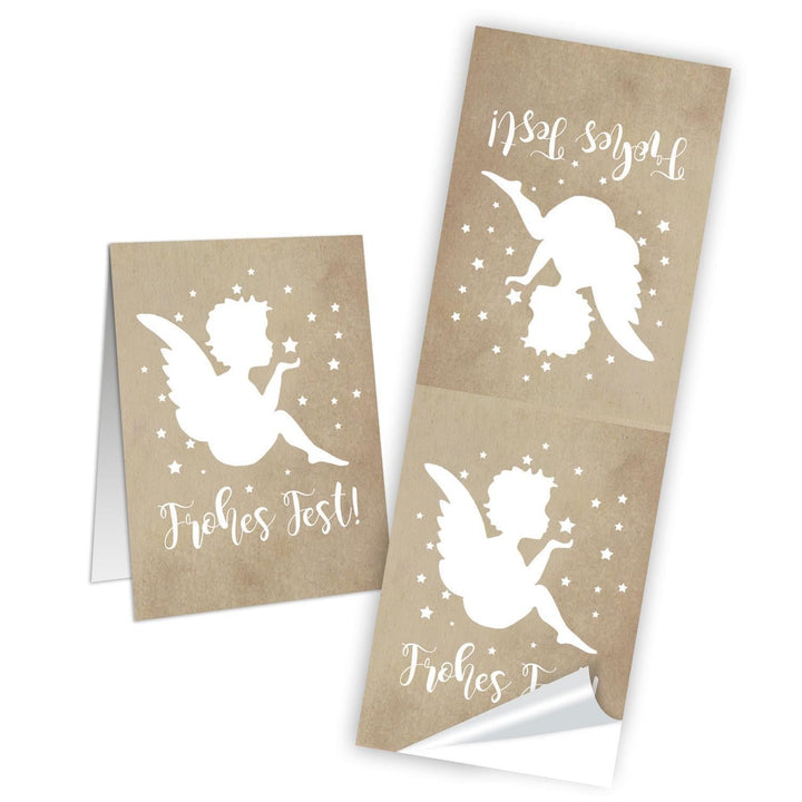 Frohes Fest Engel Weihnachtsaufkleber gold weiß 5 x 14,8 cm - Foto 1