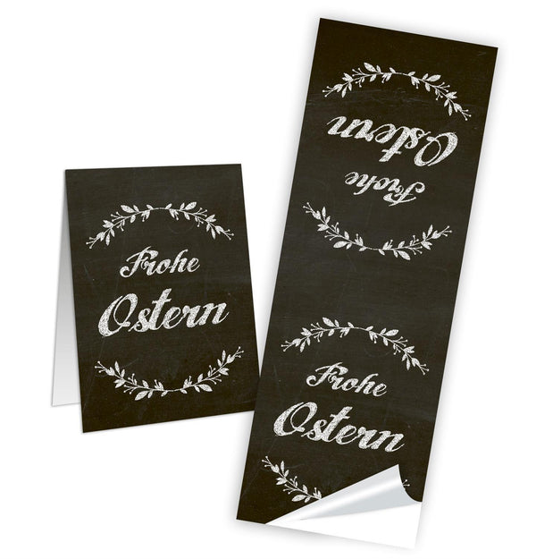 Osteraufkleber länglich -  5 x 14,8 cm - schwarz weiß mit Text Frohe Ostern 50 Stück