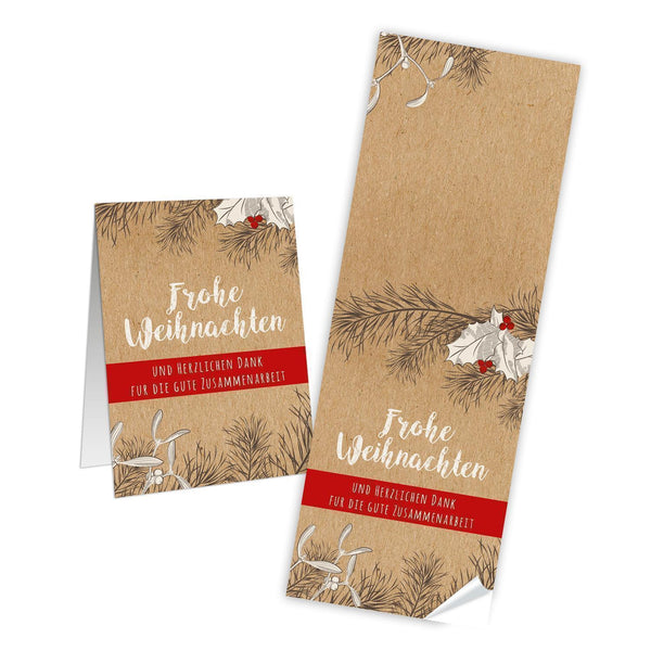 Weihnachtsbanderole "Frohe Weihnachten" braun rot 7,2 x 21 cm 50 Stück